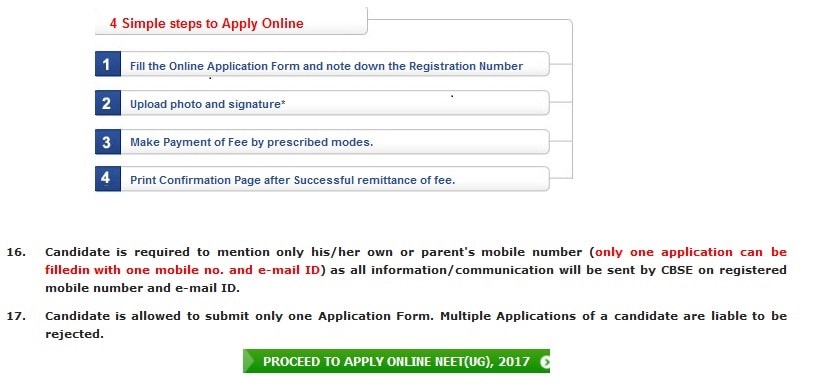NEET UG 2017 Online Application